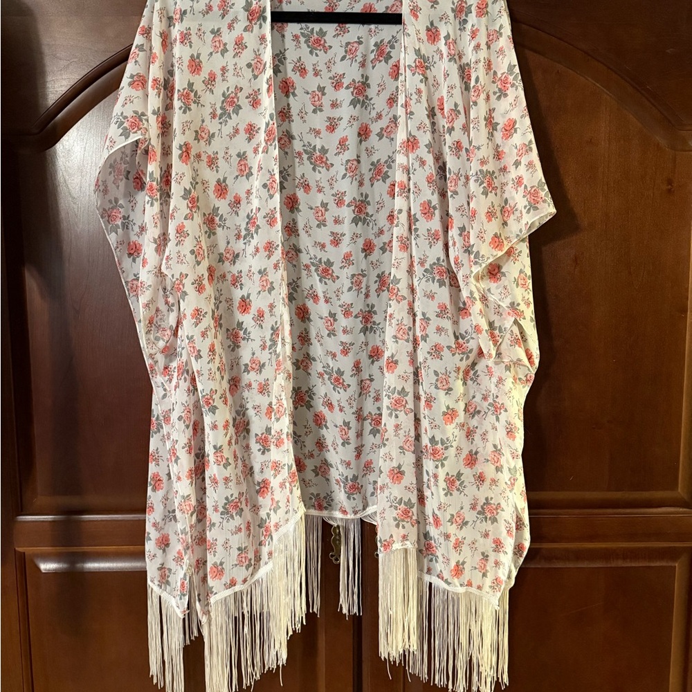 Floral Kimono with Fringe